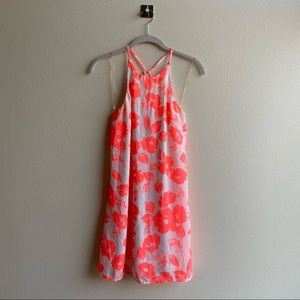 Mimi Chica Neon Hot Pink & White Floral Halter Sundress Sz XS